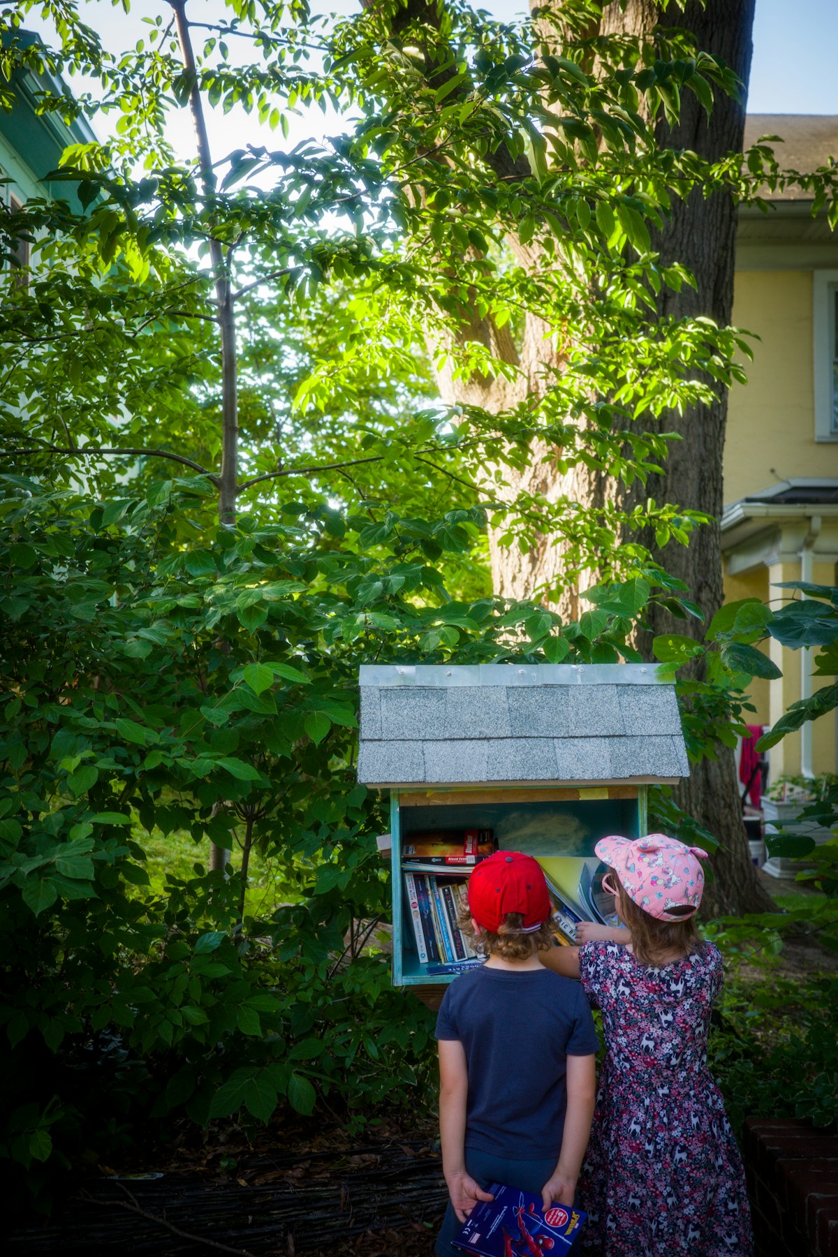 Children choosing books from a little free library. Illustrative photograph, not an image of the specific event or discovery reported.